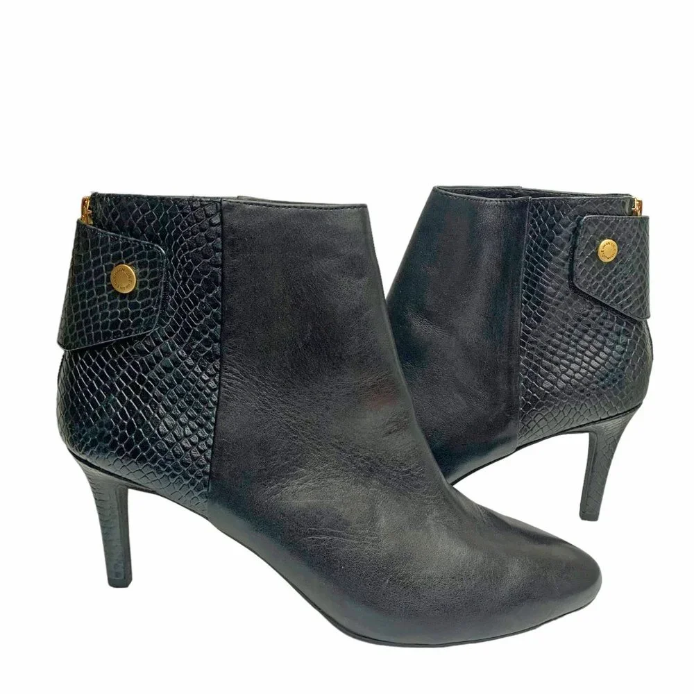 Cole‎ Haan Grand.Os Claremont Black and Smooth Embossed Leather Booties